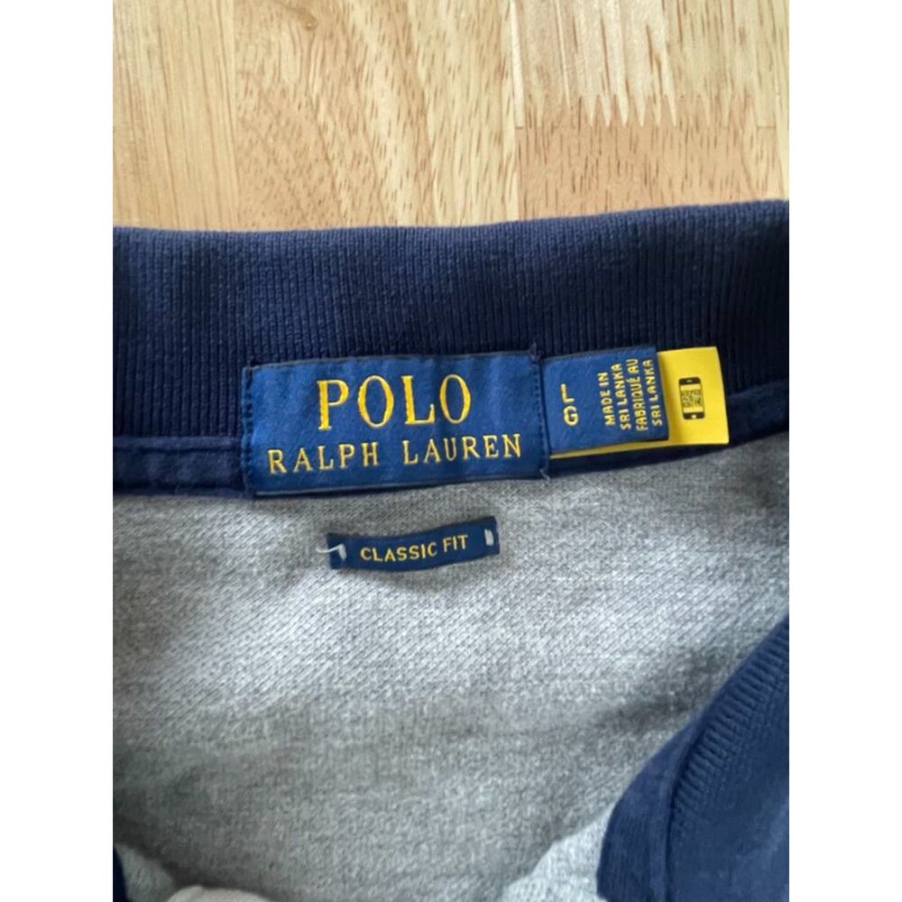 Polo Ralph Lauren Men's Size L Gray Navy Red Polo Shirt Sash Shield Classic Fit - Picture 4 of 8